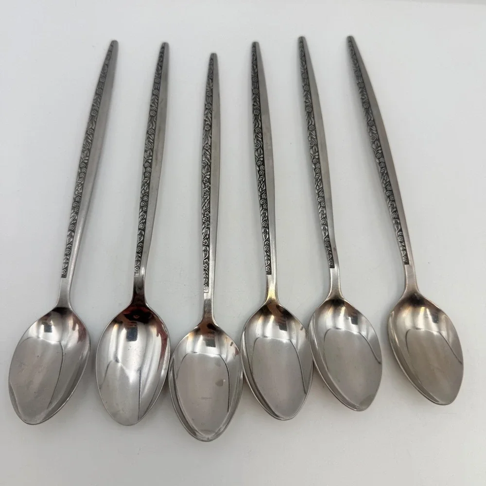 Coventry Bouquet Iced Tea Spoons Set of 6 Stainless Japan Floral Vintage MCM